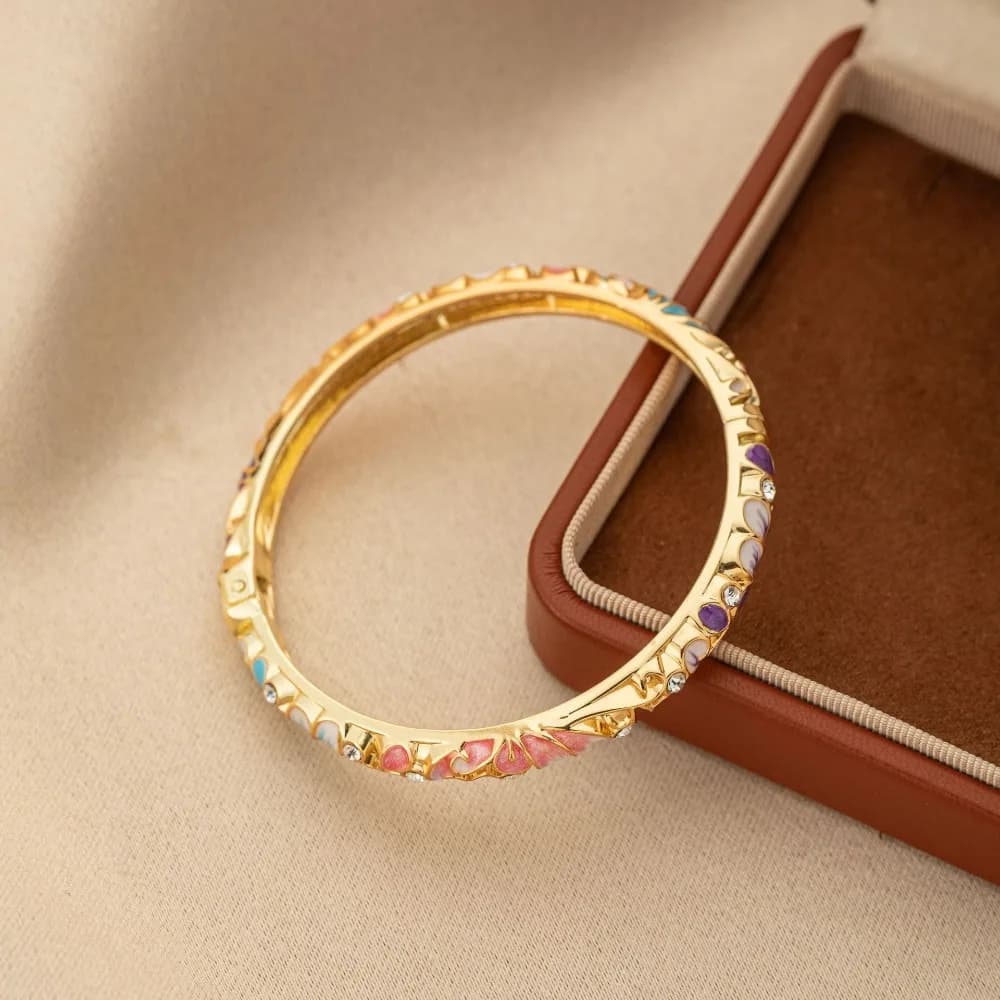 Rich Colors Light Luxury Court-style Bracelet Electroplating Craft Round Bangle Enamel Oil-drip Floral Bracelet Alloy Material