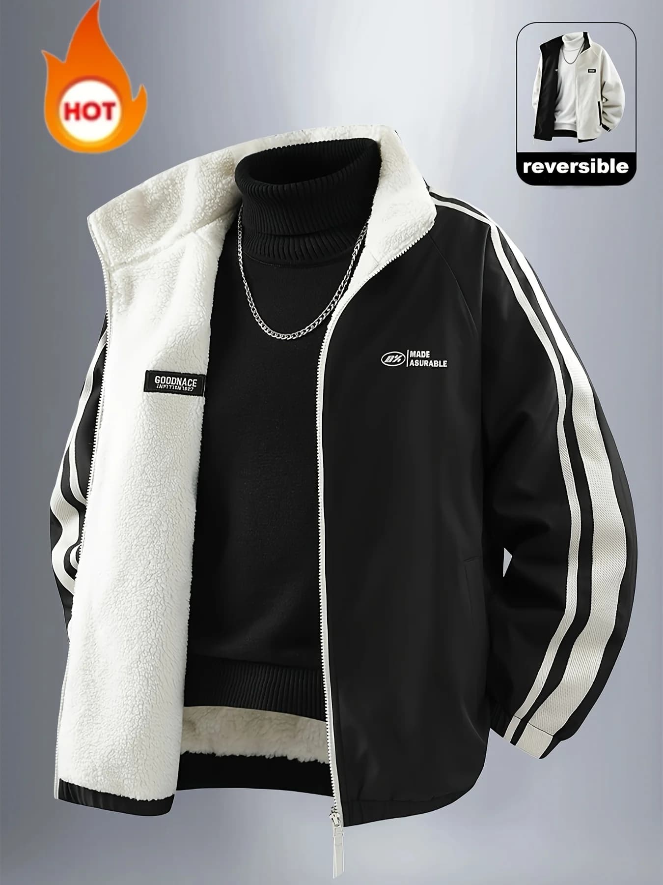Giacca da uomo, Giacca calda casual per sport all'aria aperta da uomo, Giacca reversibile, Giacca per coppia di moda popolare, Tessuto antivento e resistente all'usura, Morbida e confortevole, Giacca ampia da uomo