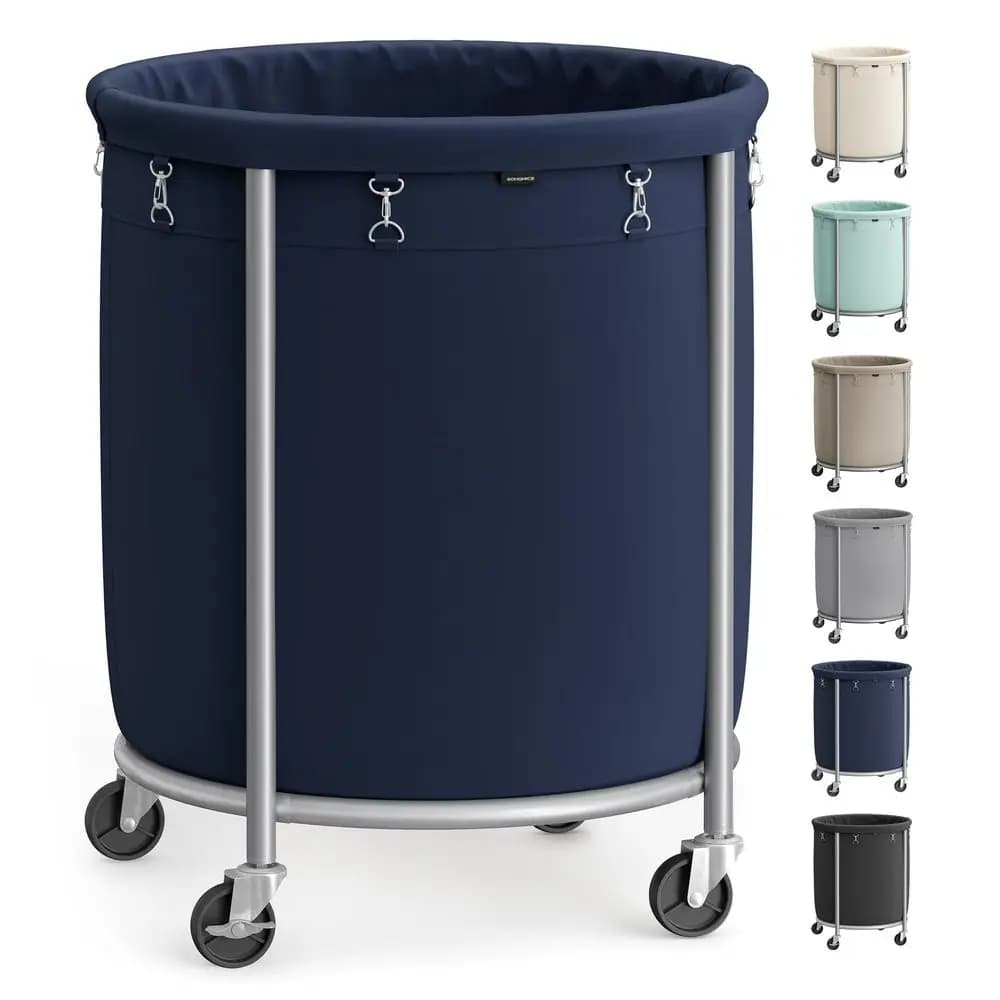 Cesto per Bucato da 190 L (50,2 Galloni) con Ruote, Carrello Portabiancheria Rotondo Resistente con Telaio in Acciaio e Sacco Rimovibile, 2 Pezzi