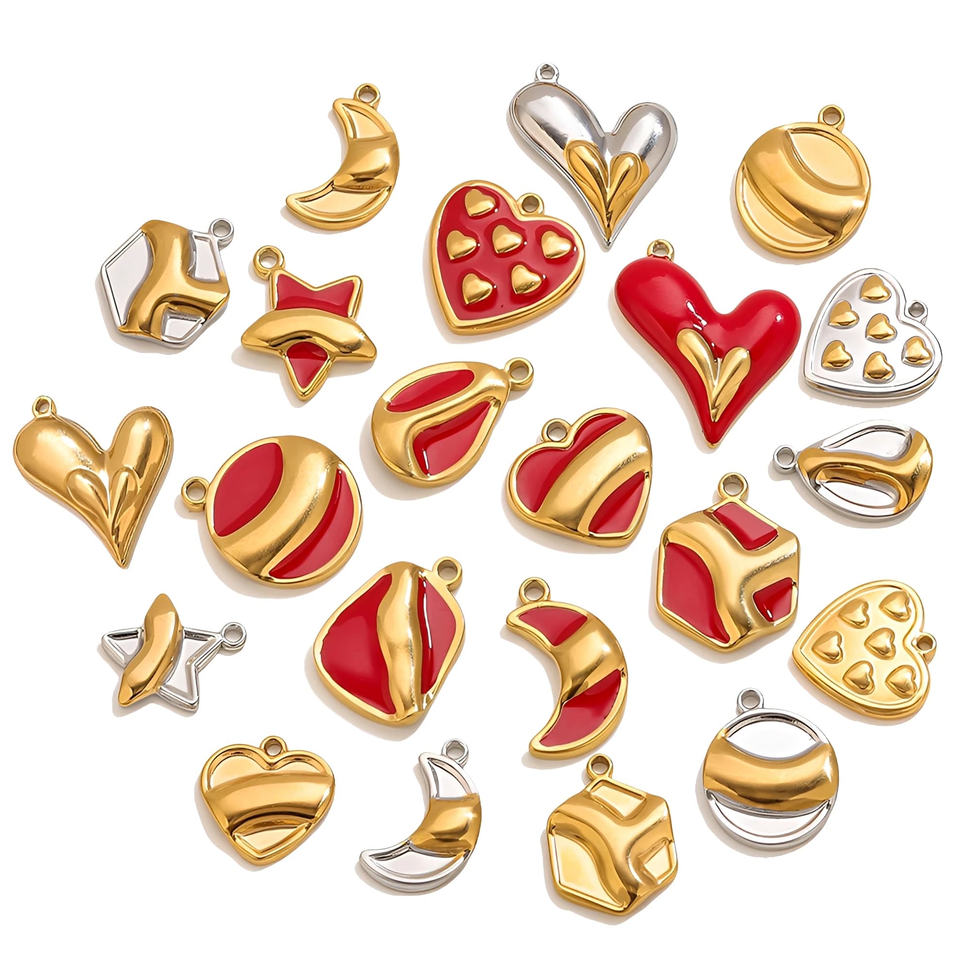 5 18k gold plated stainless steel pendants with red heart pendant for diy jewelry, creation of earrings, necklaces, bracelets, wholesale search