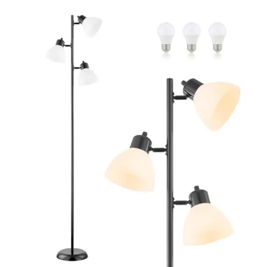Lampada da Terra Moderna a Forma di Albero per Soggiorno e Camera da Letto, Lampada a Stelo Alto con 3 Teste Girevoli Regolabili per Ufficio, Decorazione