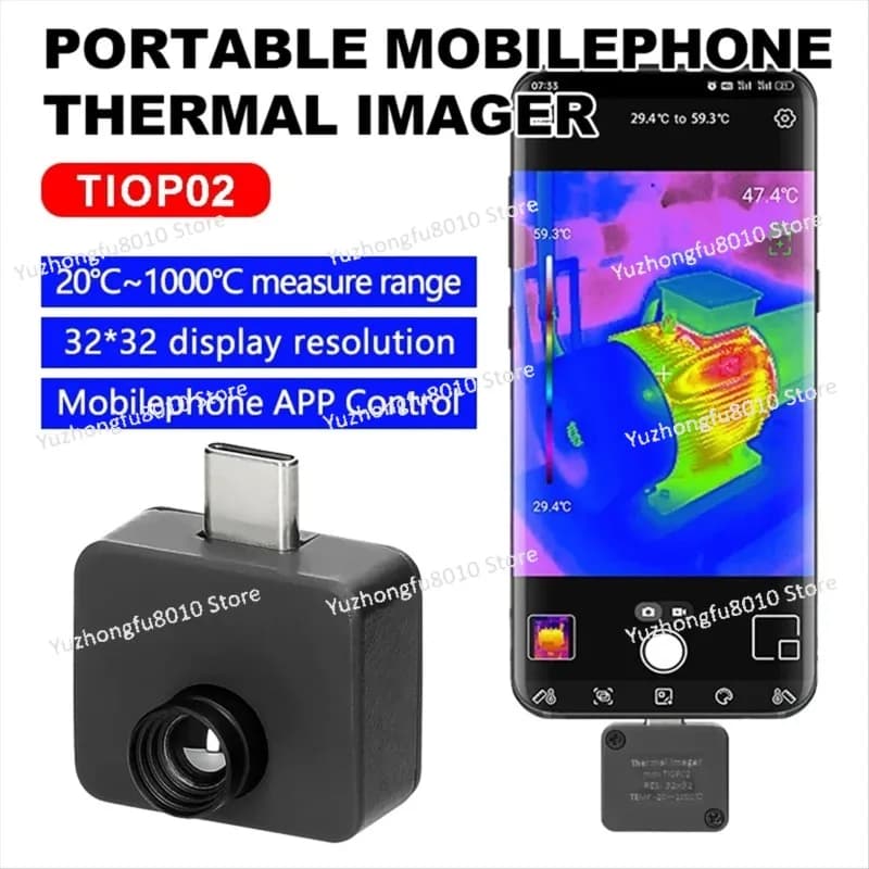 AT59 TIOP02 Termocamera per telefono cellulare -20 ℃ -1000 ℃ Telecamera termica portatile 32 X 32 Risoluzione Interfaccia C Controllo APP