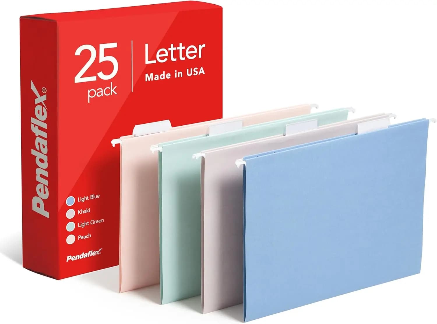 Confezione da 25 Cartelle Appendibili Formato Lettera, Colori Assortiti, 5 Posizioni per Linguette, Rinforzate con Linguette e Inserti