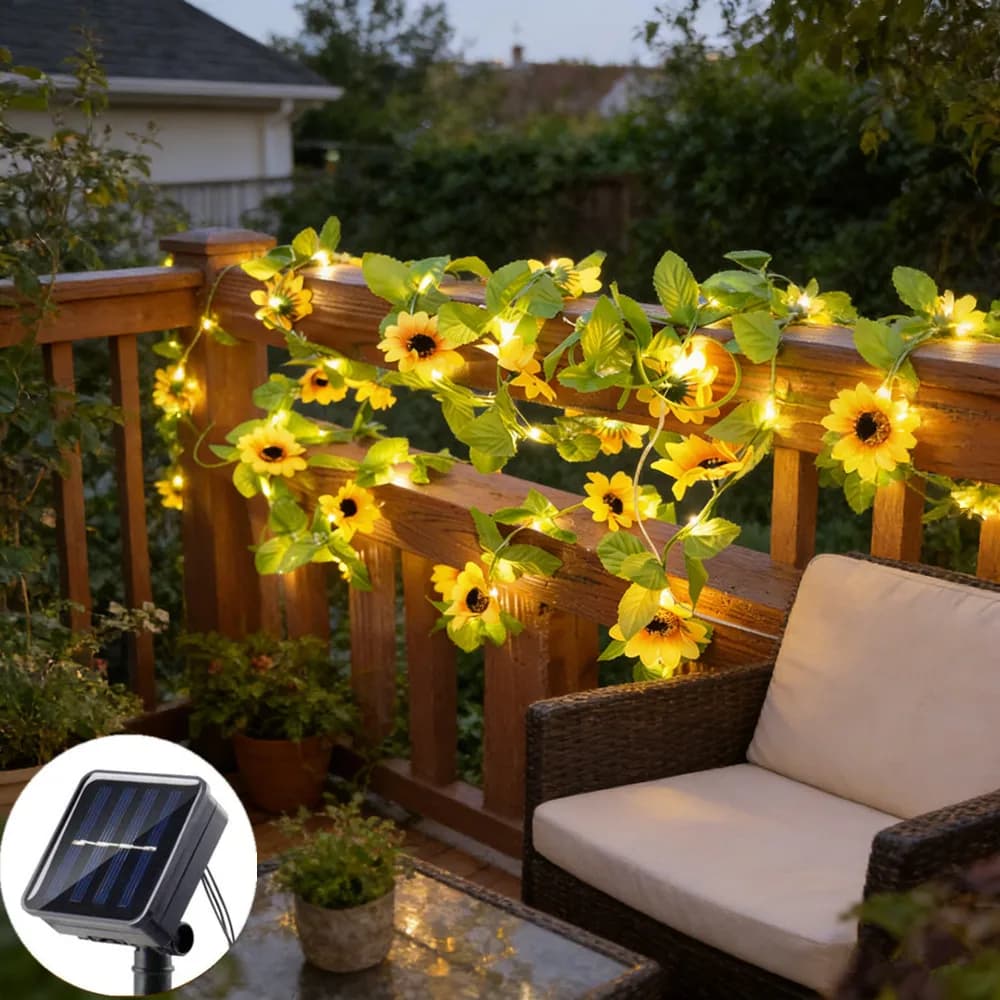 Luci Solari a Festone a LED con Foglie Verdi Artificiali, Ghirlanda Luminosa per Esterni, Feste, Giardini, Matrimoni, Cortili, Decorazione per Muri e Recinzioni