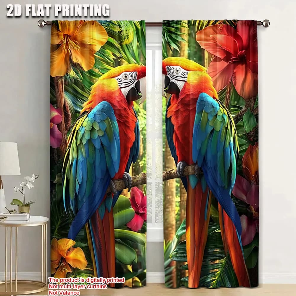 2pc, Scene Curtains parrot Durable 100% Polyester Fabric,Without Electricity Family Party Decoration Suitable for Holiday