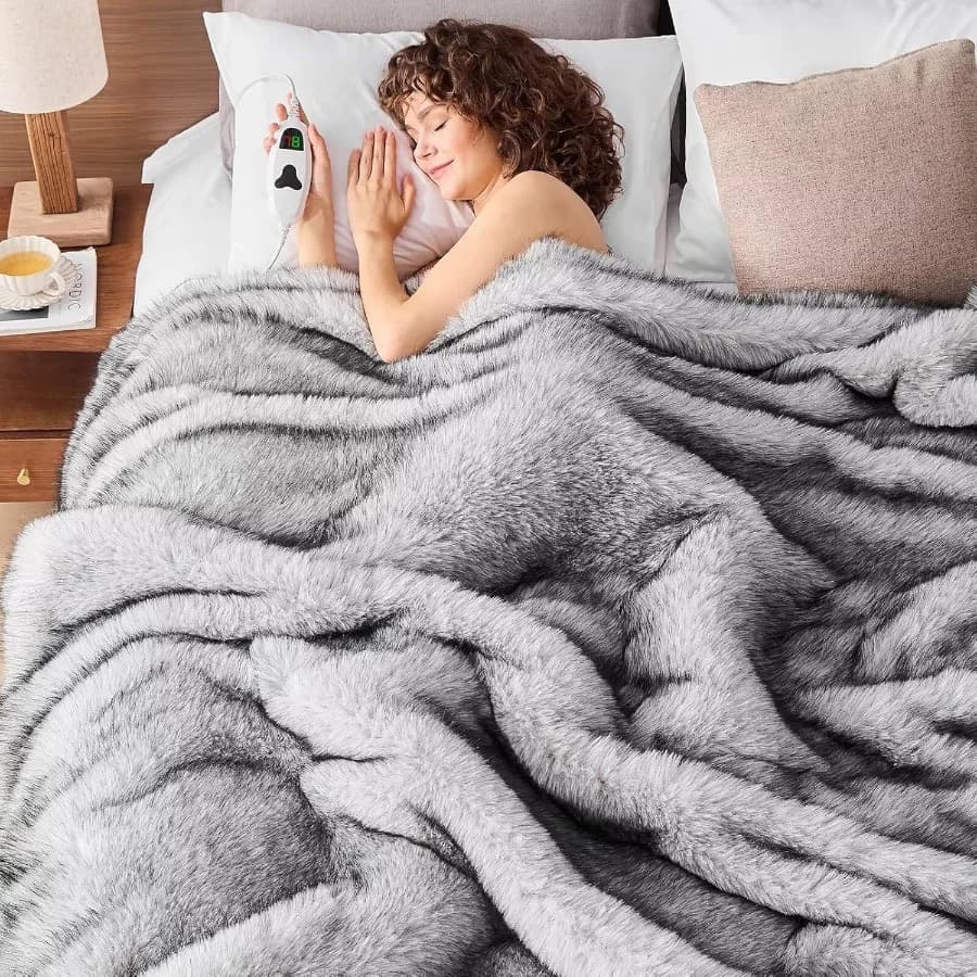 Coperta elettrica riscaldata da 50"X60" Coperta riscaldante in pelliccia sintetica Regali di Natale di lusso Peluche pesante con 10 livelli di calore e 8 Ho