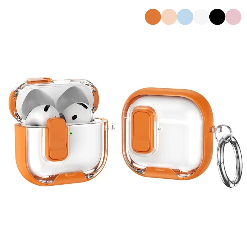 Custodia trasparente per cuffie con supporto e chiusura di sicurezza, colore arcobaleno, per Airpods 4 Pro2/Pro Pro3, antiurto con ganci