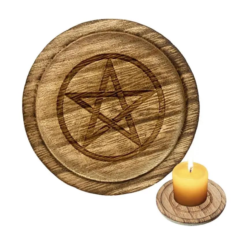 2 in 1 Pentagram Streghe Wooden candle holder Altar Astrology Massage Candle Holder Divination Meditation for Wicca Ceremony