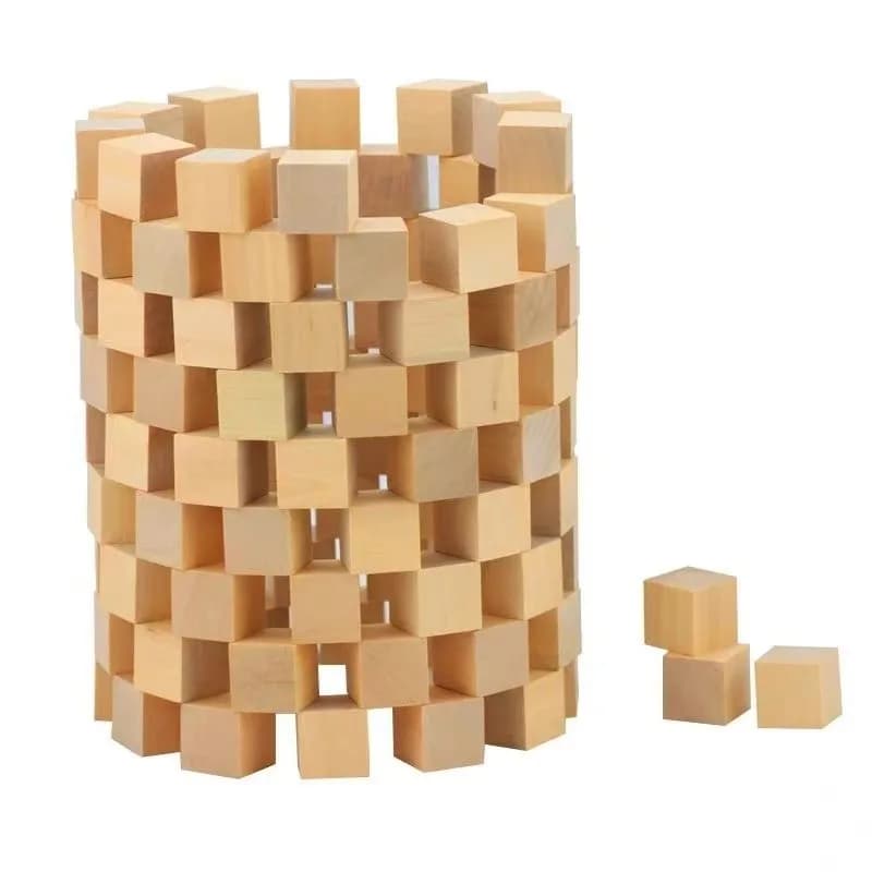 59 Pezzi di Blocchi in Legno Naturale 3x3cm, per Conteggio Matematico, Puzzle e Decorazione