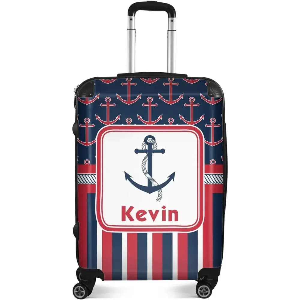 24 Medium Nautical Anchor & Stripe Luggage - Checked Pattern