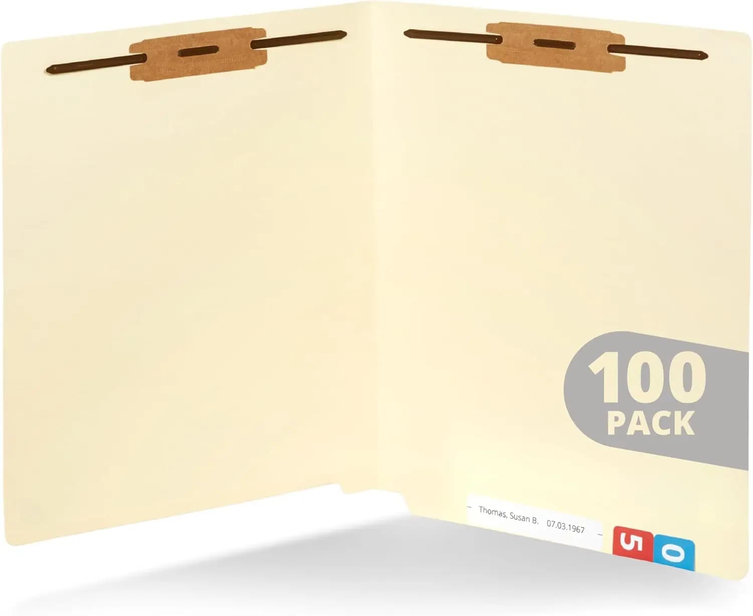 Confezione da 100 Cartelle in Carta Manila con 2 Chiusure, Formato Lettera, Linguette di Fissaggio, Taglio Dritto Rinforzato