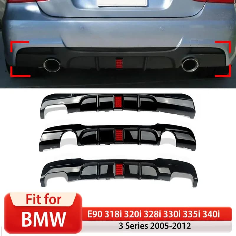 For Bmw Series 3 E90 318i 320i 328i 330i 335i 2005-2012 Auto Rear bumper Splitter Lip Diffuser with Light Brake Boot Splitter