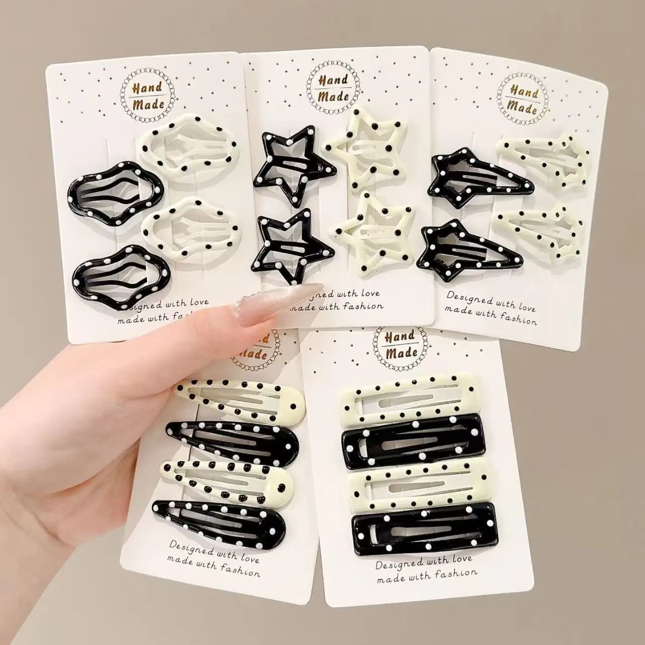 Black White Polka Dot Hair Clips for Girls Cute Star Shape Snap Clips for Toddler & Women Non-Slip Side Barrettes Hair Accessory