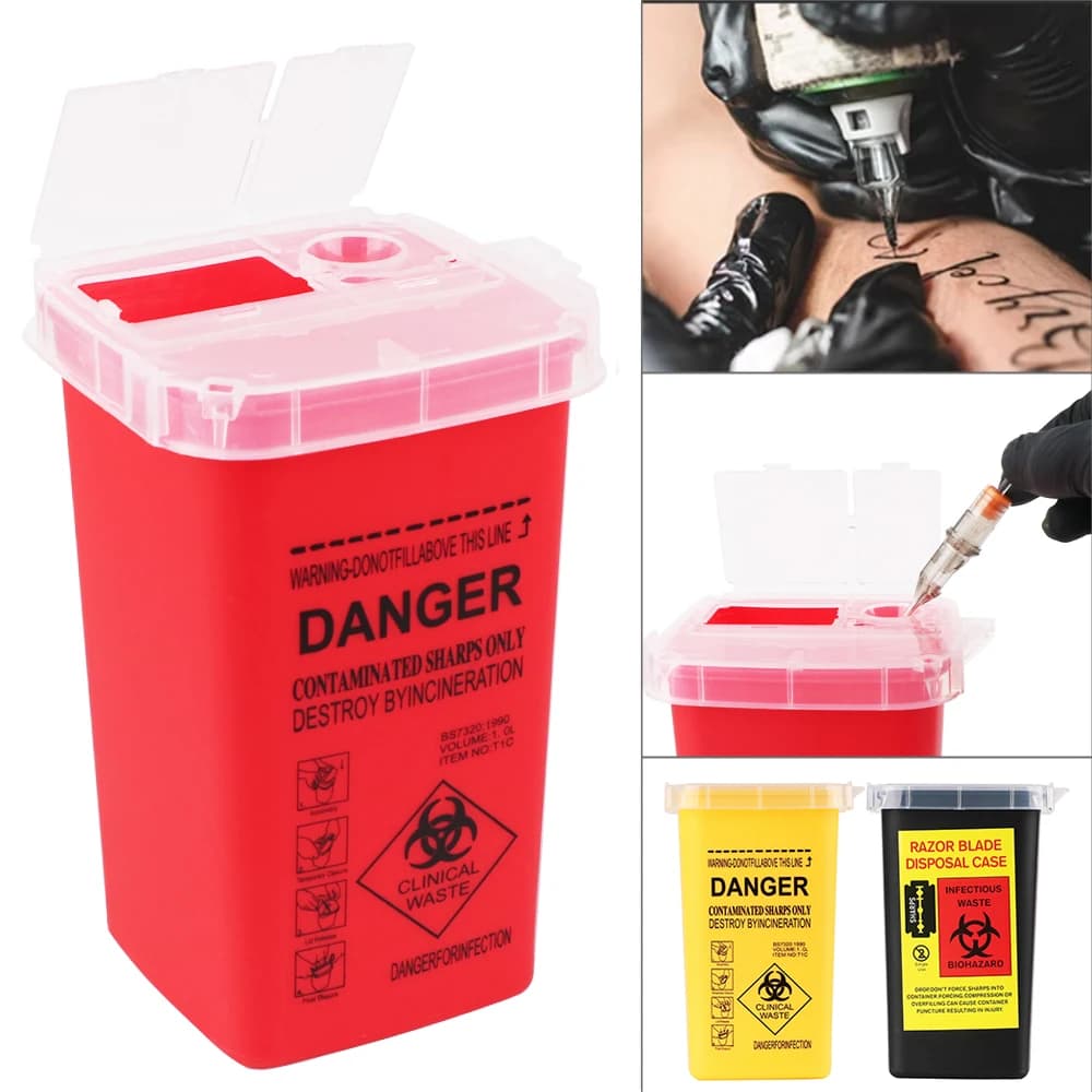 Contenitore per Oggetti Affilati da 1L per Tatuaggi, Bidone Professionale per Rifiuti di Aghi e Materiali per Tatuaggi