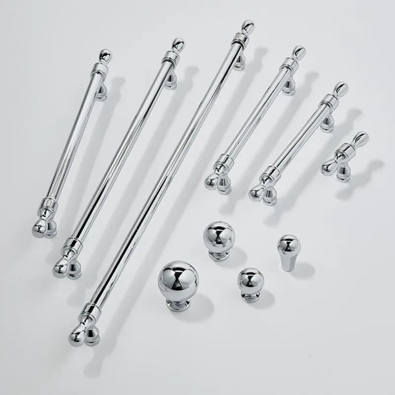 Manopola a sfera in ottone massiccio classico francese argento cromato, moderna, leggera, di lusso, minimalista, per cassetti, guardaroba, maniglia lunga