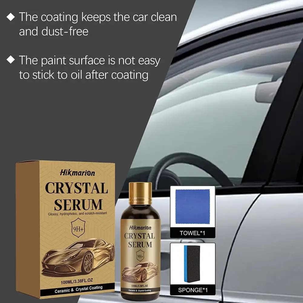 Hikmarion Ceramic Coating Serum 9H+ – 100ml, Idrofobico, Resistente ai Graffi, con Spugna e Panno per la Pulizia dell'Auto