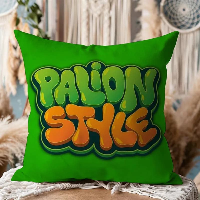 Green Graffiti Style Pillowcase Bold "PALION STYLE" Text Cushion Cover, Urban Street Art Home Decor for Sofa Bedroom Living Room