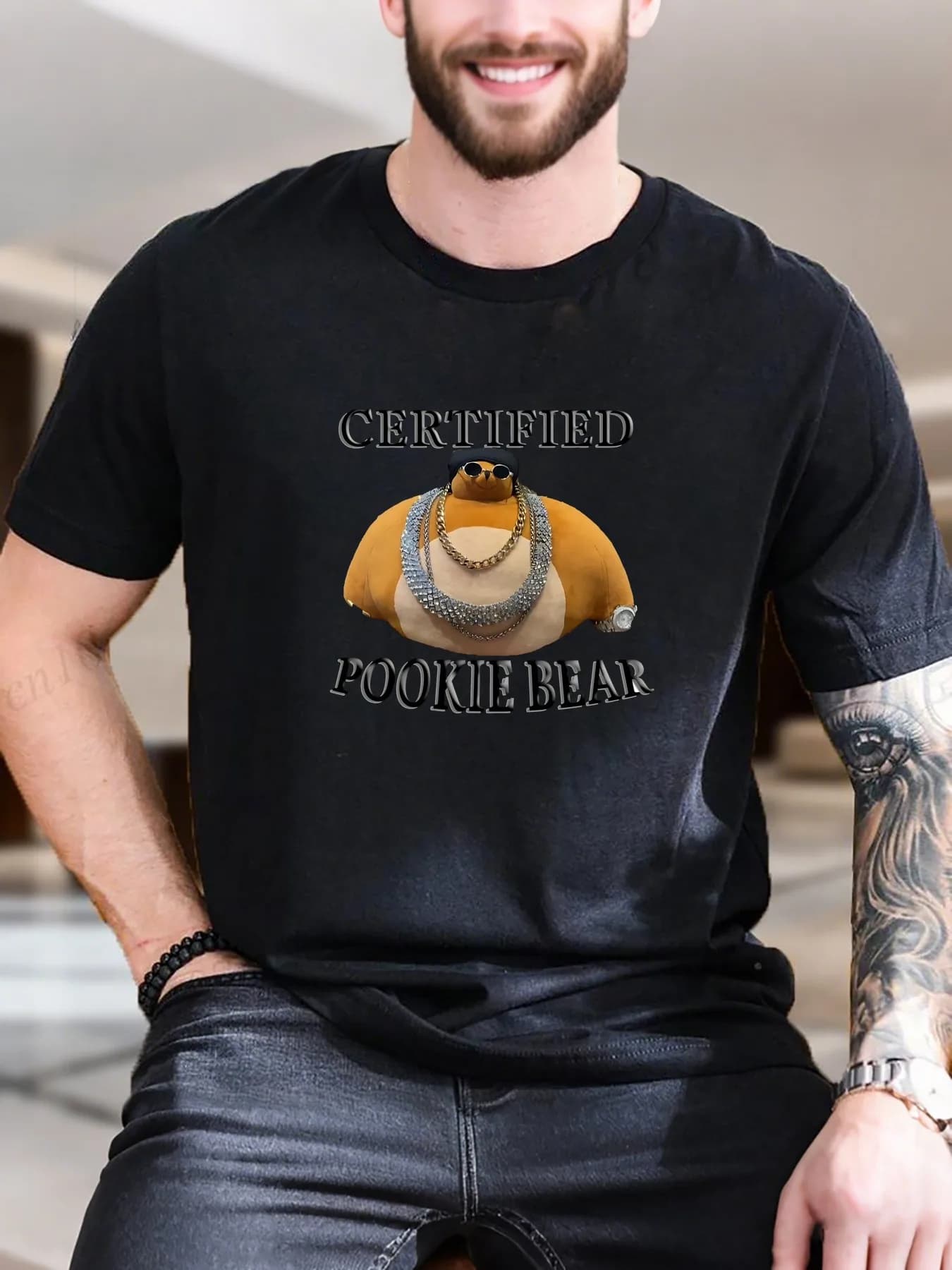 T-shirt con stampa grafica da uomo - T-shirt morbida e traspirante in cotone 100% con motivo animale fresco, top casual a maniche corte stile streetwear