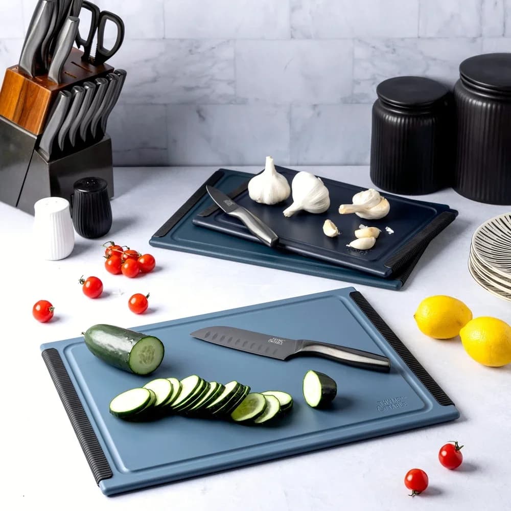 Taglieri durevoli in 3 pezzi Design antiscivolo Scanalature per succhi Set di strumenti per la preparazione della cucina su due lati
