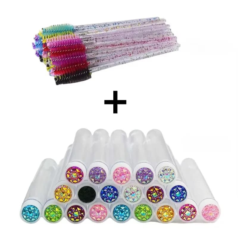 50-piece eyelash brush tubes with crystal mascara wands and eyebrow comb spools - Makeup tools for eyelashes/ eyebrows applicators