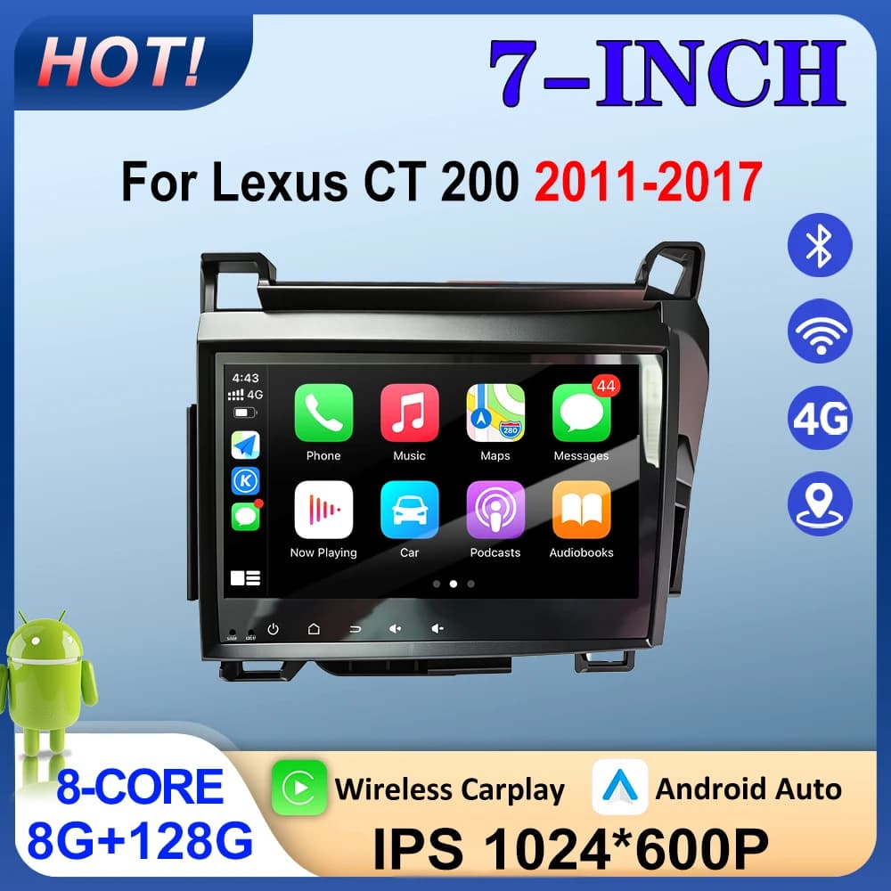 Wireless CarPlay Car Radio Multimedia Video Player Navigation GPS Android Auto For LexusCT 200 2011-2017 Head Unit Wifi