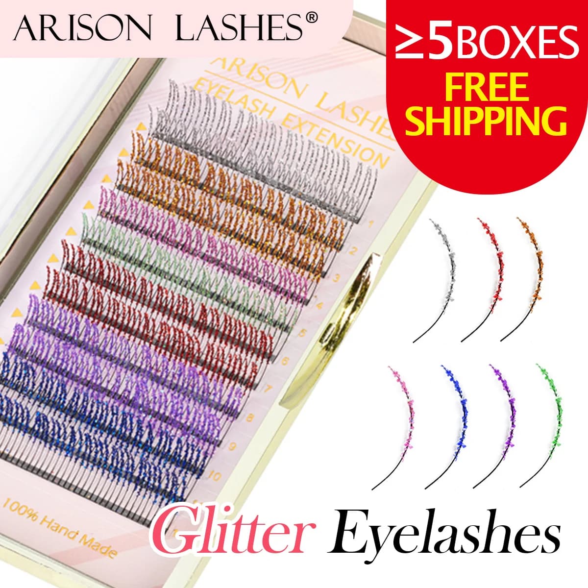 ARISON Ciglia colorate glitterate miste Festival brillante Ciglia colorate Ventole di volume russo preconfezionate individuali Ciglia glitterate