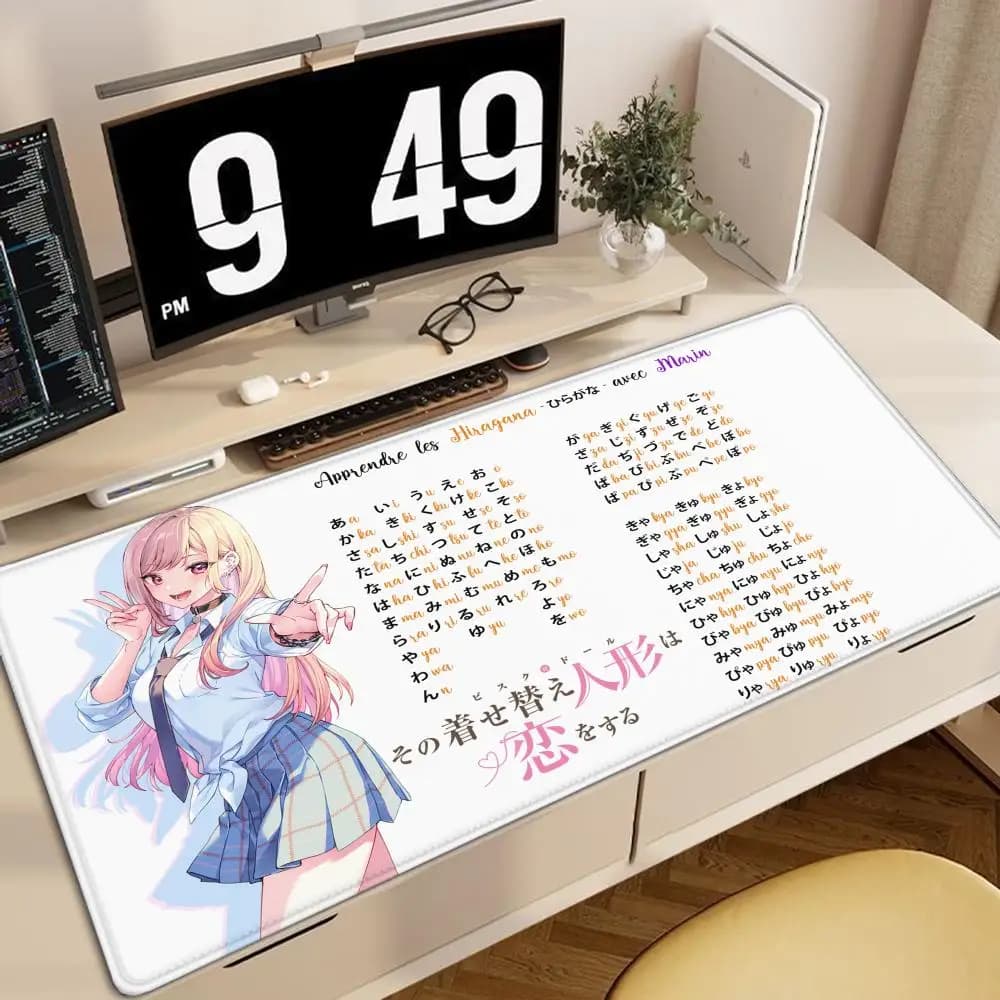 Simpatico tappetino per mouse Anime Kitagawa Marin M-My Dress-Up Darling, tappetino per mouse da gioco di grandi dimensioni con bordi cuciti, tappetino da scrivania ispessito per PC