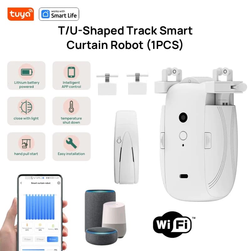 Tuya Smart Curtain Robot WiFi APP Telecomando/Controllo vocale (Alexa Google Siri) ForTU-Track a forma di binario, da tirare per iniziare, carico 8 kg