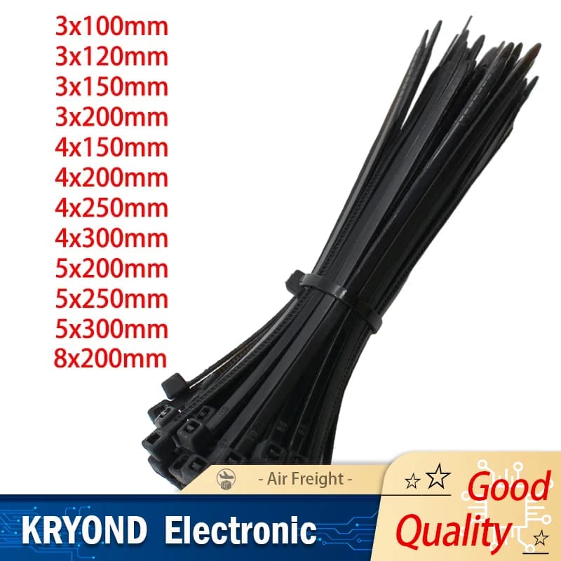 Fascette per cavi in nylon autobloccanti da 100 pezzi nere 5x300mm 3x200mm Set di cinghie con cerniera di fissaggio