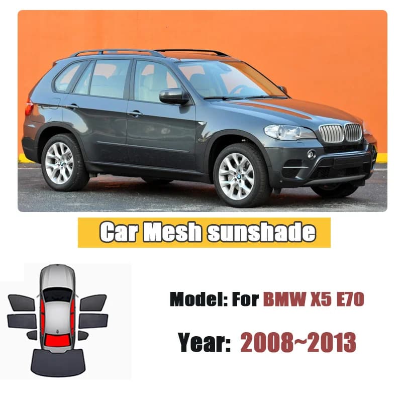 Car Sun Shade For BMW X5 E70 2008-2013 2009 Visor Mesh Blocks UV Rays Heat Insulation Windshield Frame Curtain Auto Accessories