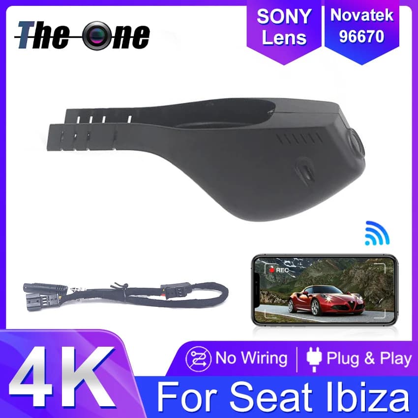 New! DashCam Plug and Play Wifi 4K 2160P camera for Seat Ibiza 2016-2025, Dash Cam original style 4K, WIFI connection, DVR for car