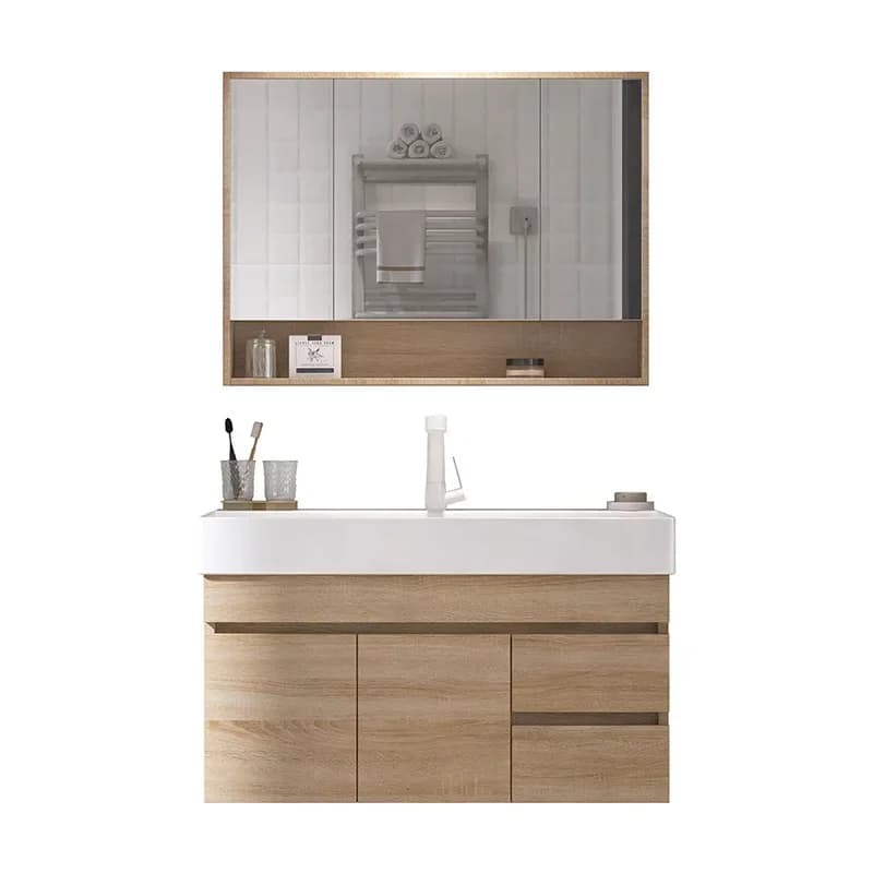 Lavabo moderno e semplice in ceramica integrato, lavabo di lusso leggero, mobiletto da bagno a colori con specchio intelligente