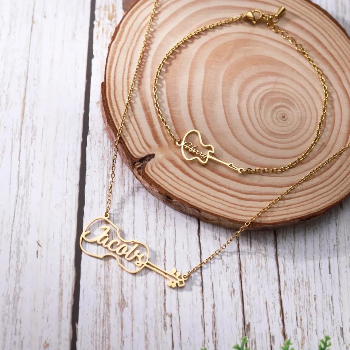 Nome personalizzato Collana con ciondolo per chitarra Bracciale Set di gioielli per uomo Donna Coppia Set personalizzato in acciaio inossidabile Regalo per chitarrista