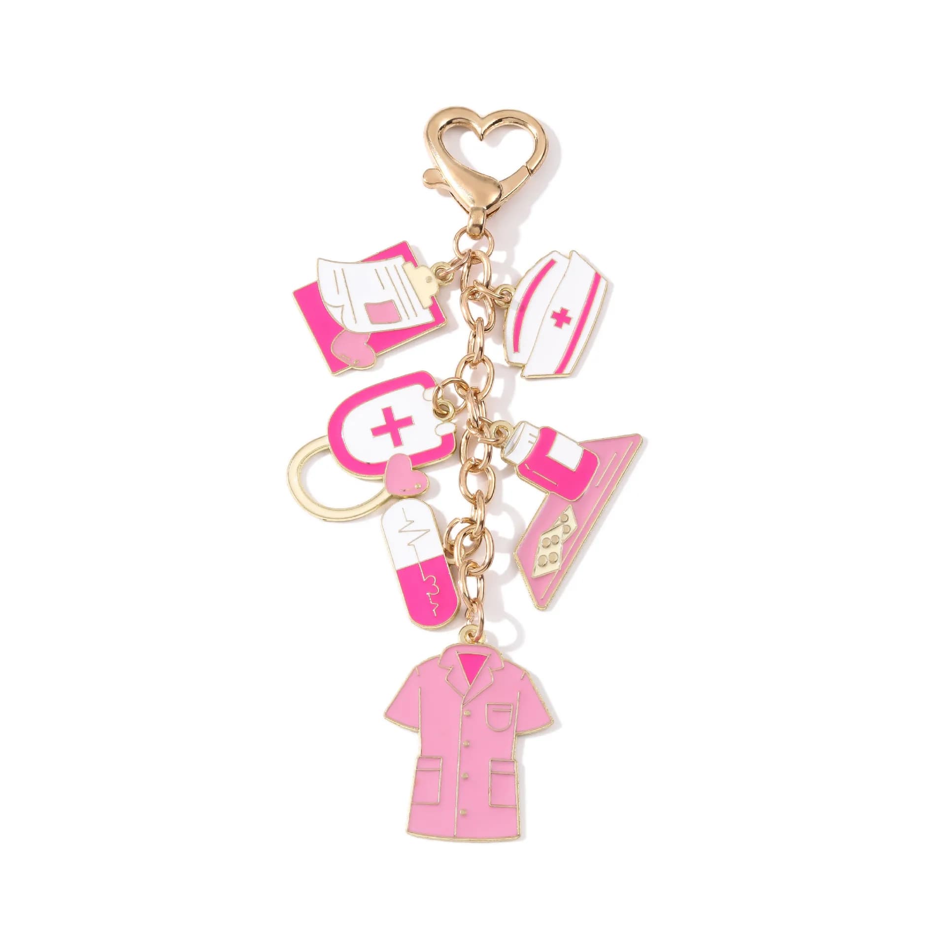 Pink Nurse Enamel Keychain Syringe First Aid Kit Stethoscope Charm Keyring Bag Pendant Aesthetic Medical Gift for Doctor Nurse