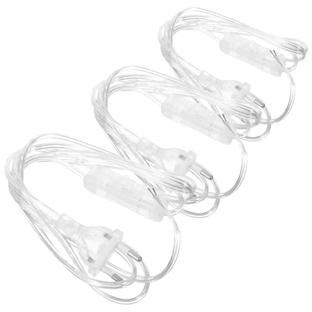 3Pcs Clear European Power Cord Switch Transparent Replacement Lamp Cable Household Light Cord Plug Pendant Desk Table Outlet