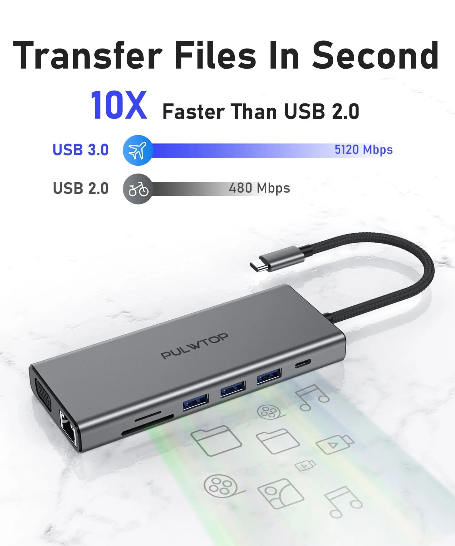PULWTOP Docking Station USB-C 14-in-1 con Doppio Monitor, Hub USB Multiporta per Dell, HP, Surface Laptop e Altri