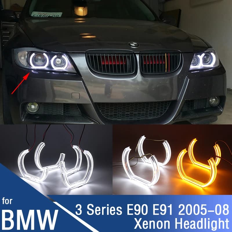 For BMW Series 3 E90 E91 2005-08 Retrofit DTM M4 Style LED Crystal Angel Eyes Rings Kit