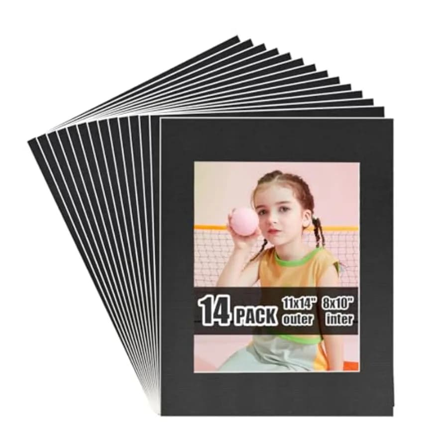 Egofine Confezione da 14 Passepartout Neri 11x14, Passepartout per Foto 8x10, Senza Acidi, Spessore 1,2mm, con Taglio Smussato