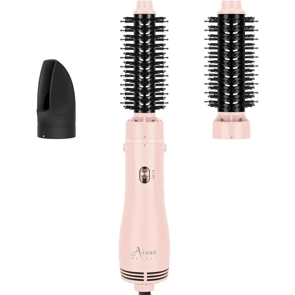 Spazzola Asciugacapelli 4-in-1 per Capelli Corti e Medi: Aggiunge Lucentezza, Morbidezza, Ricci e Volume con Cilindri Intercambiabili