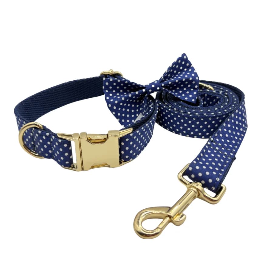 Set di guinzaglio per animali domestici con fibbia stampata a pois, collare per cani, guinzaglio, papillon, set da 3 pezzi, misura regolabile, adatto a tutti i cani