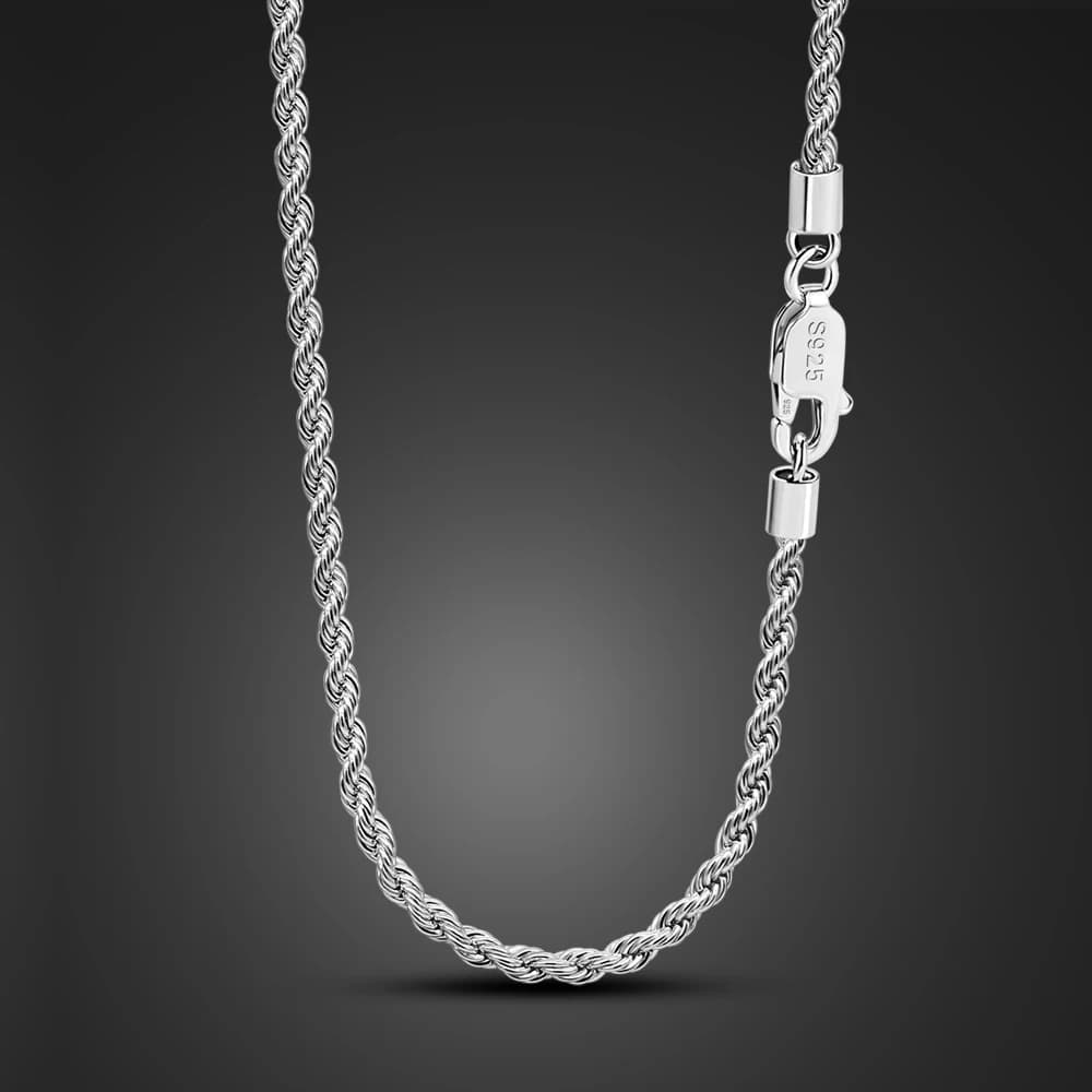 Uomini 100% 925 Sterling Silver 3mm Twist Rope Chain collana donna Diamond Cut Clasp Box Chain 16-30 pollici Chocker Jewelry Boy Gifts