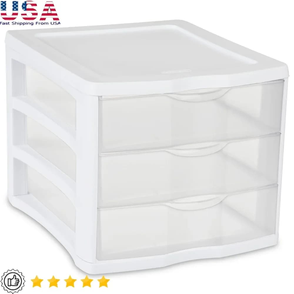 Organizzatore di archiviazione da tavolo in plastica trasparente a 3 cassetti Cassetto da appoggio impilabile Artigianato Forniture per ufficio Gioielli Home Office Storage