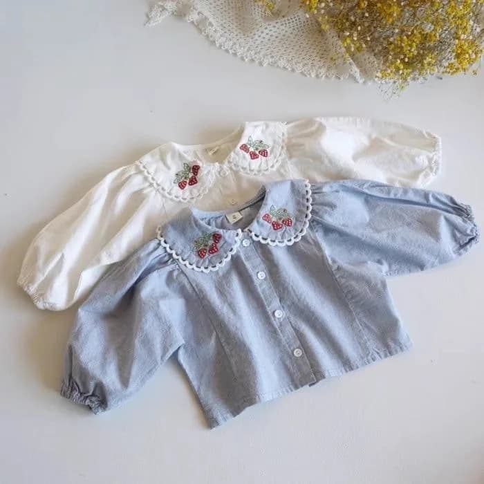 Camicie Ricamate per Bambine 0-3 Anni Primavera 2026, Bluse per Neonate, Magliette a Maniche Lunghe con Colletto Peter Pan per Bambine