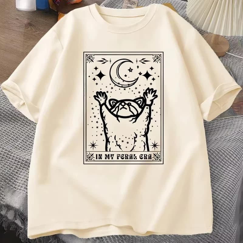 T-shirt con stampa tarocchi di procioni mistici, maglietta estiva a maniche corte da donna, abbigliamento e top