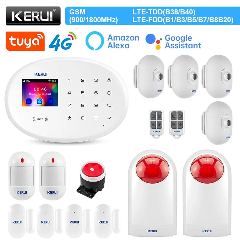 KERUI W204 Allarme 4G e WIFI con accessori per la casa Sensore di movimento Sirena cablata Sistema di allarmi di sicurezza per kit di controllo domestico