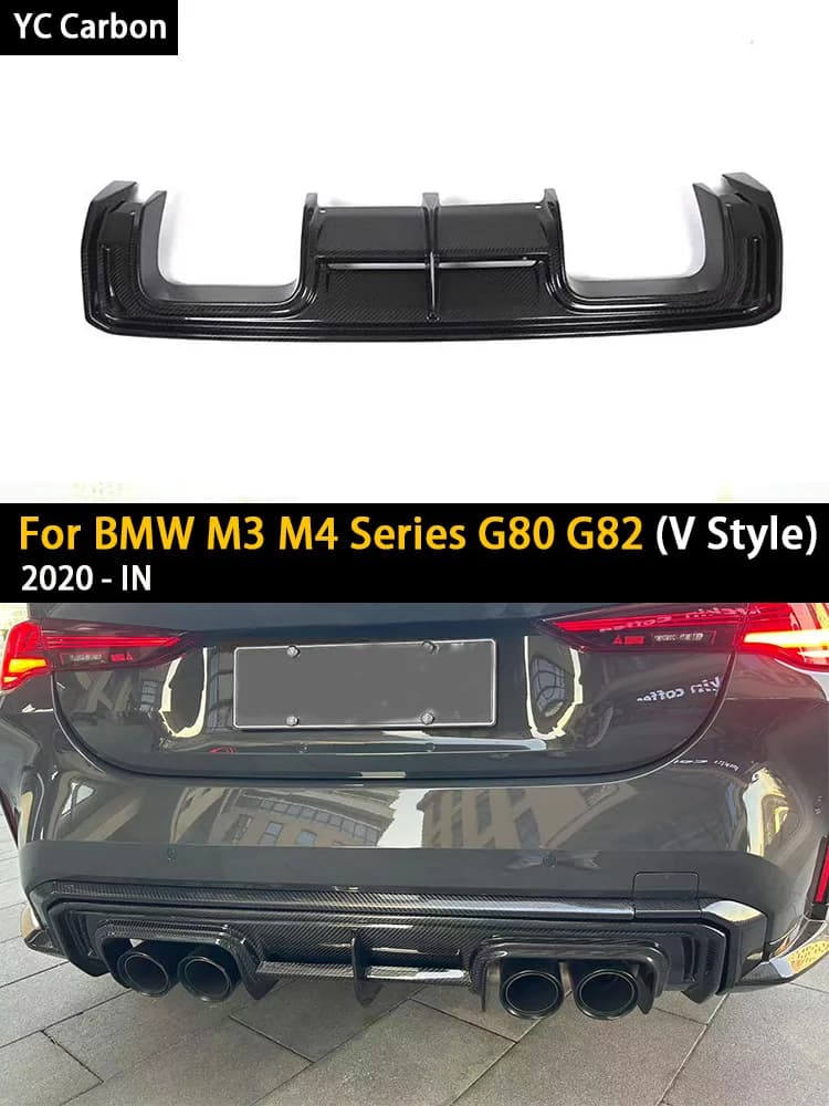High Quality V Style Prepreg Dry Carbon Fiber Rear Bumper Diffuser Spoiler for BMW G80 G81 M3 G82 G83 M4 Rear Splitter