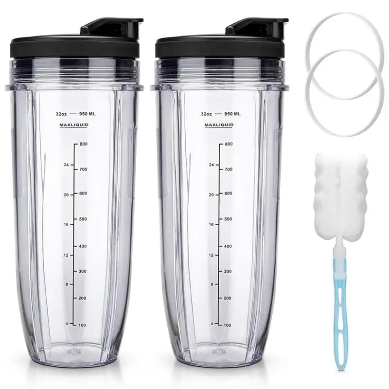 M02K-Per Bicchieri Frullatore Ninja, Kit Ricambi Bicchieri da 32 Oz con Coperchi Sigillanti per Modelli BL450 BL480 BL486 BL487 BL492 BL494 BL642 BL682