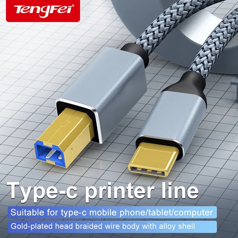 Mobile Phone Printer Cable Typec to USB Square Port Suitable for Hp Canon Lenovo Samsung Brothers Epson Data Cable Apple Huawei
