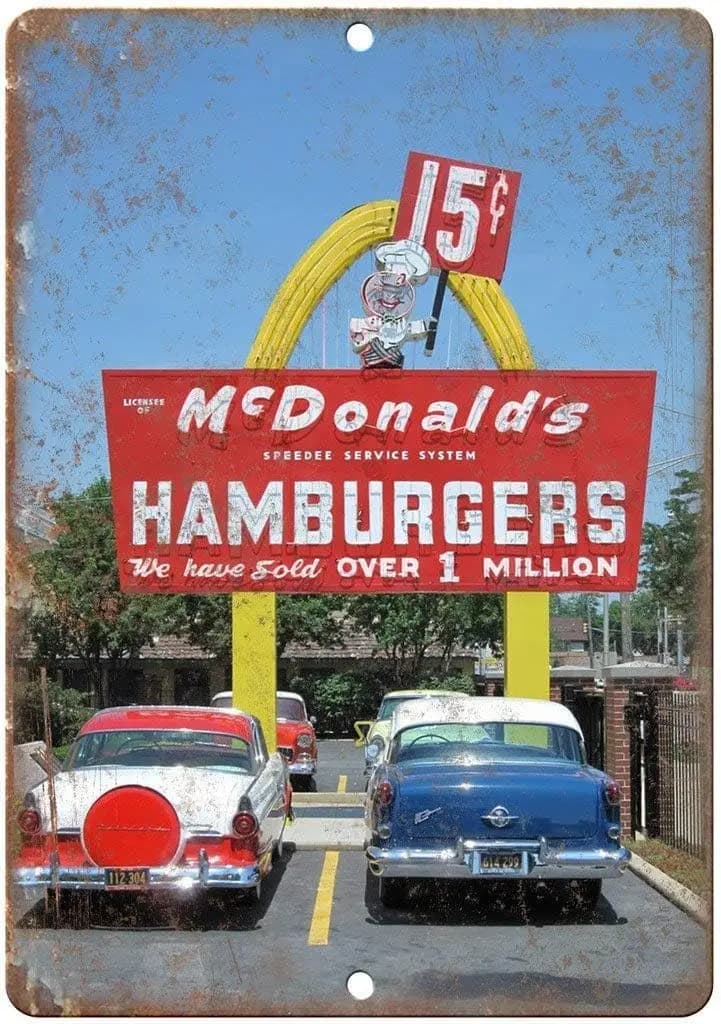 Insegna in Metallo - Insegna al Neon McDonald's Hamburger, Targhe in Alluminio per Decorazione Murale di Casa, Cucina, Caffetteria, Fattoria - Alluminio