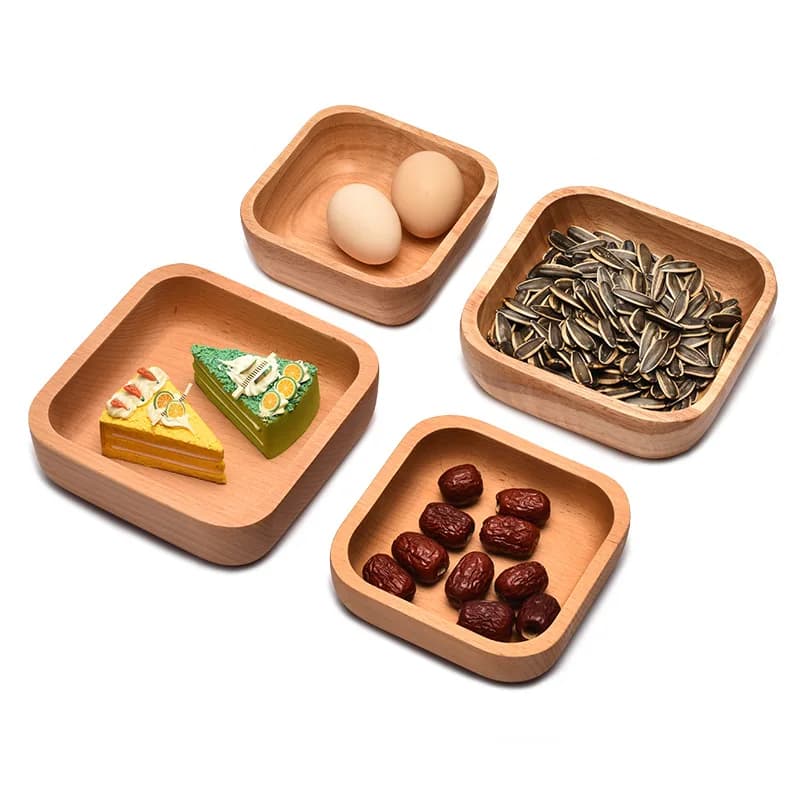 Ciotola Quadrata in Legno Naturale HeMu, Multiuso e Multi-Misura per Snack, Frutta Secca, Insalate, per Casa e Ristorante